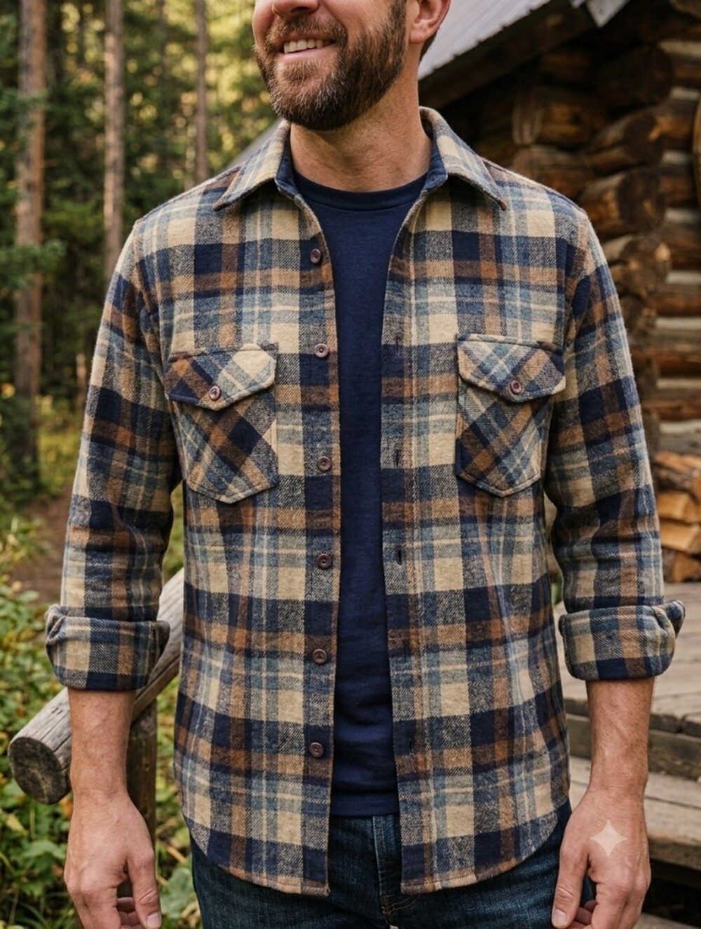 Blue & Brown Plaid Wool-Blend Shirt